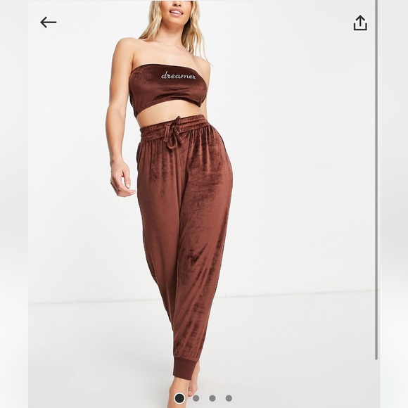 NWT ASOS Threadbare orchid velour bandeau lounge set in brown (price is firm) - Picture 2 of 13